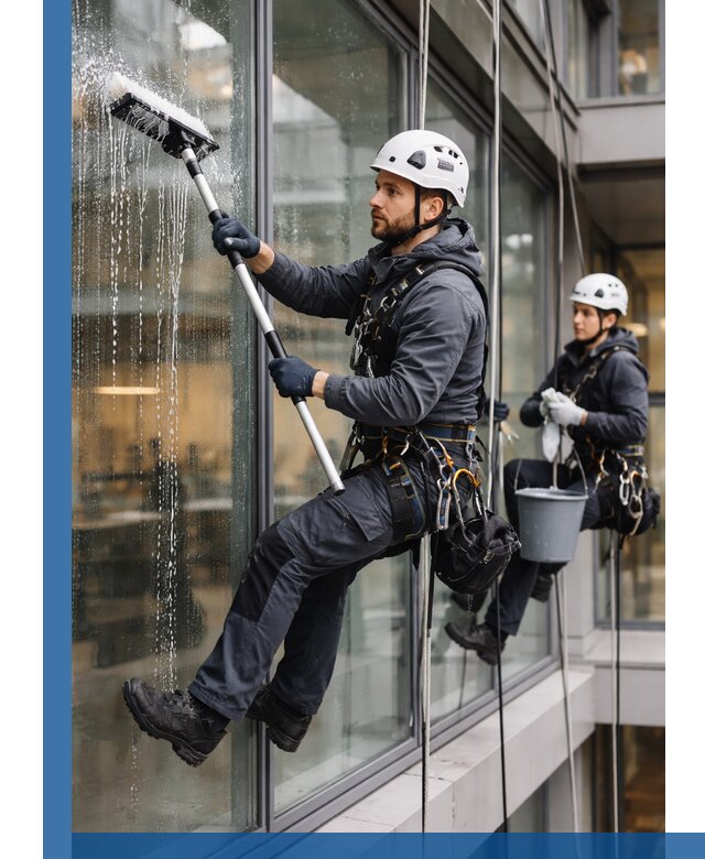 Профессиональная мойка витражей промышленными альпинистами в Гусе-Хрустальном