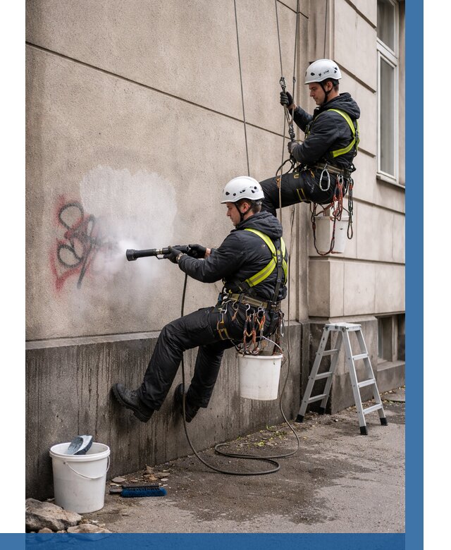 Удаление граффити с фасада в Гусе-Хрустальном от 4814 р. | ВЫСОТНИК-Гсь