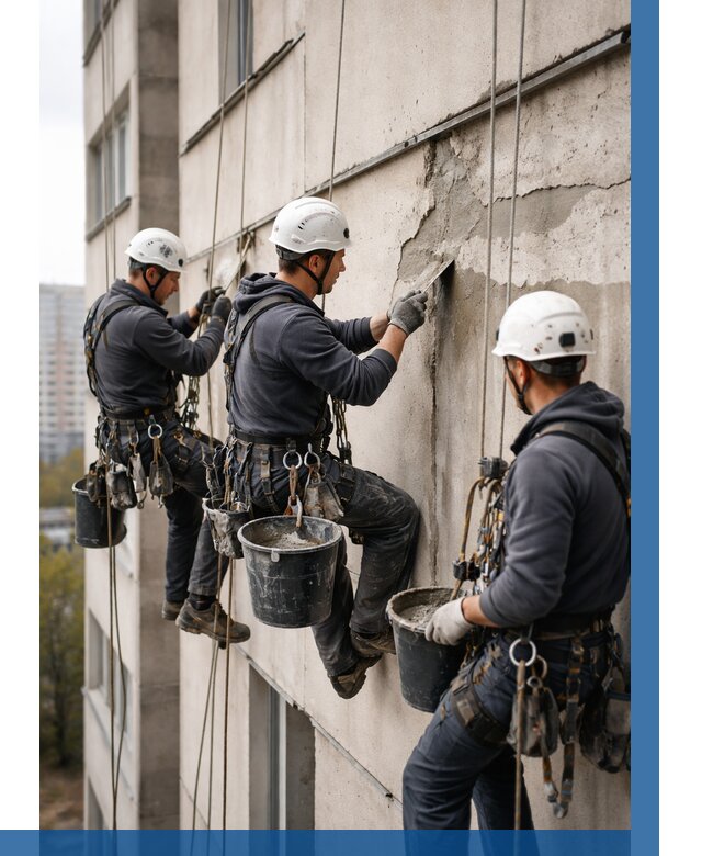 Ремонт бетонных элементов фасада в Гусе-Хрустальном от 2675 р. | ВЫСОТНИК-Гсь