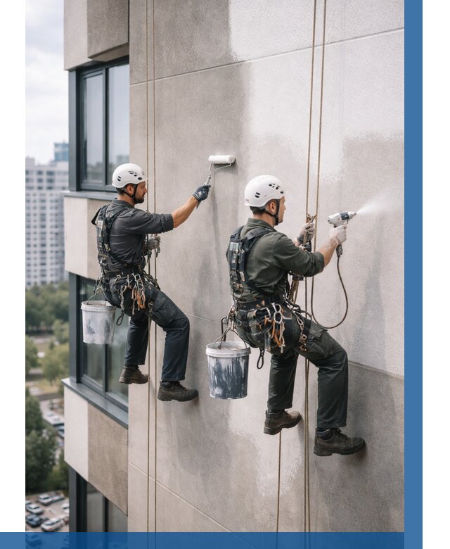 Покраска фасада альпинистами в Гусе-Хрустальном от 321 р. | ВЫСОТНИК-Гсь