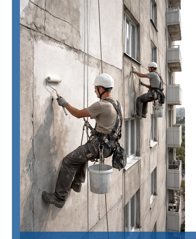 Покраска бетонного фасада в Гусе-Хрустальном для жилых и промышленных объектов