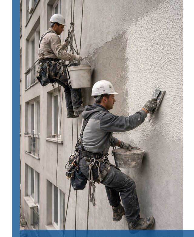 Нанесение декоративной штукатурки короед на фасад в Гусе-Хрустальном