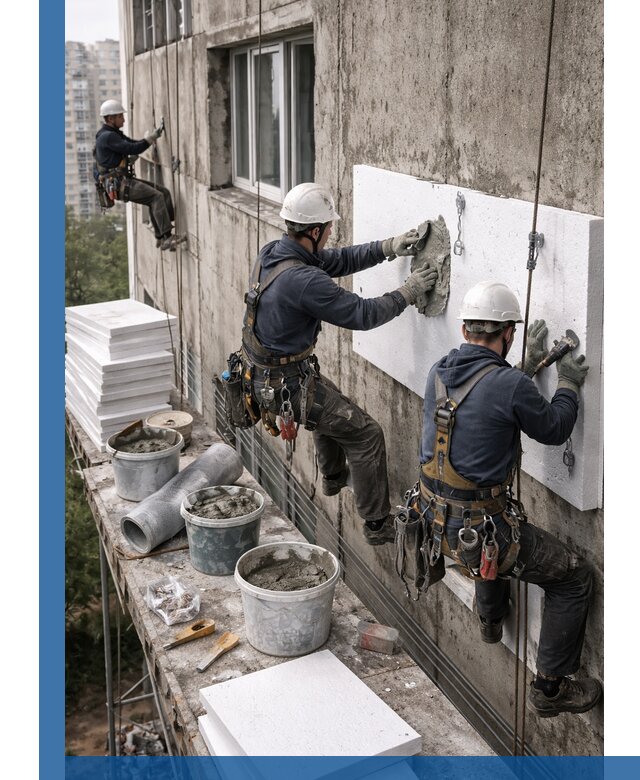 Утепление фасада пенополистиролом в Гусе-Хрустальном под ключ