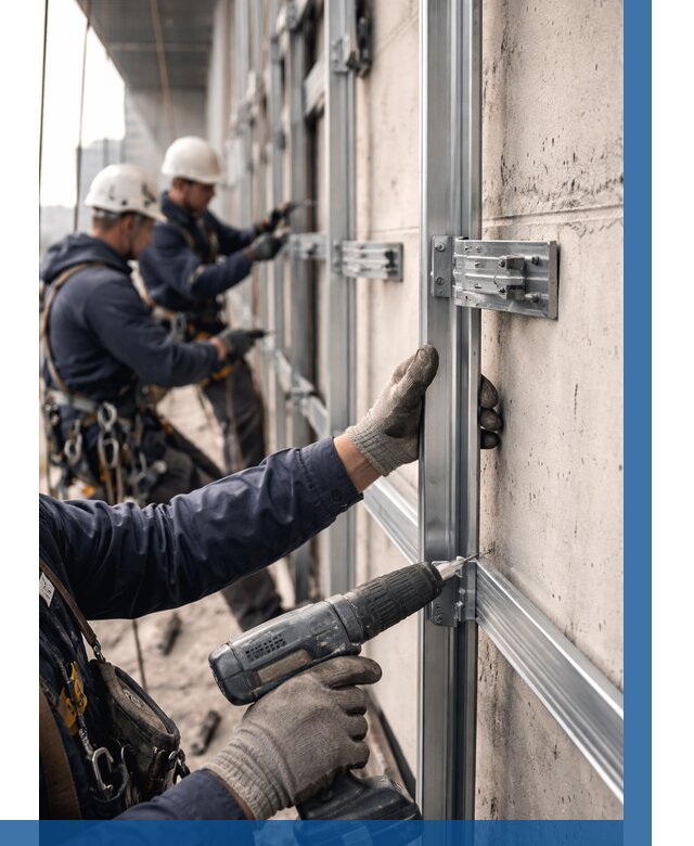 Монтаж подсистемы вентфасада в Гусе-Хрустальном от 909 р. | ВЫСОТНИК-Гсь