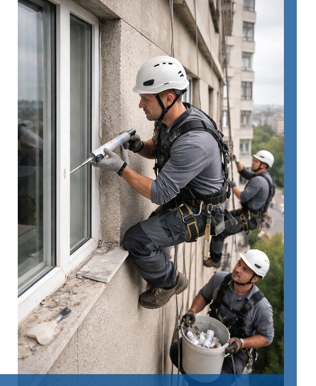 Герметизация оконных швов снаружи в Гусе-Хрустальном от 1605 р. | ВЫСОТНИК-Гсь