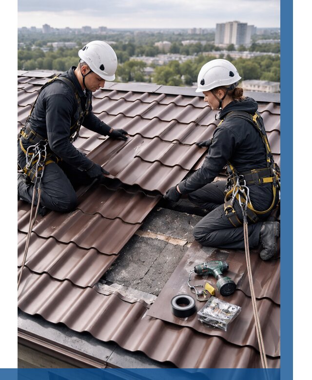 Ремонт металлочерепицы на крыше в Гусе-Хрустальном от 963 р. | ВЫСОТНИК-Гсь