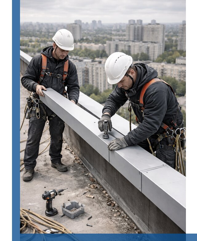 Монтаж парапетных крышек и ограждений кровли в Гусе-Хрустальном