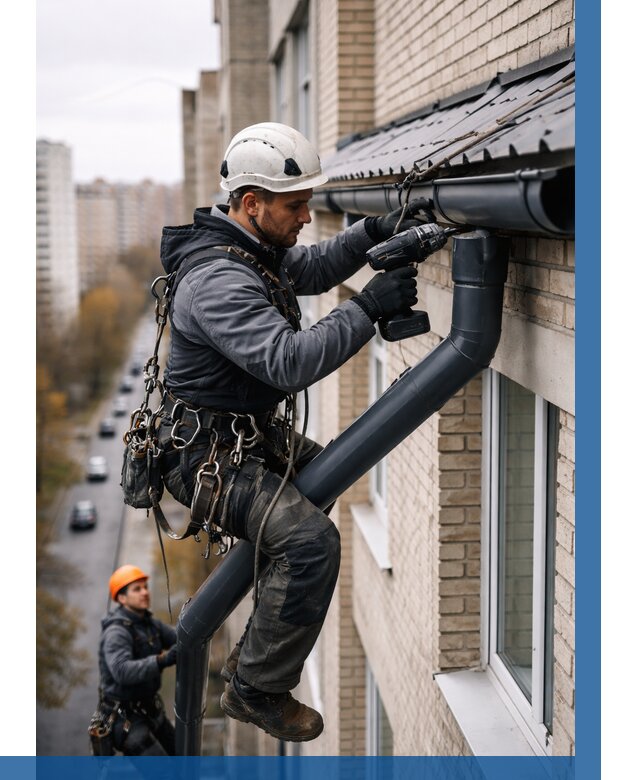 Монтаж водосточной системы на здании в Гусе-Хрустальном от 5349 р. | ВЫСОТНИК-Гсь