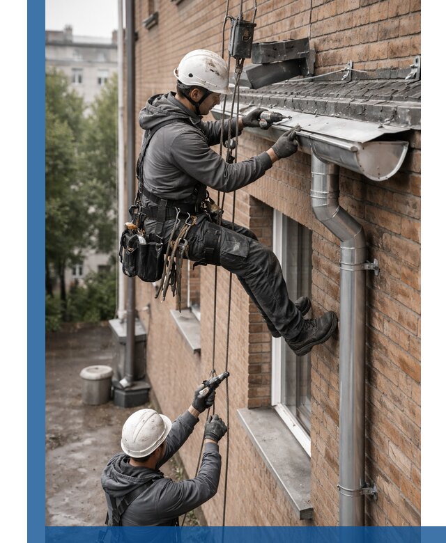 Монтаж водосточной системы на здании в Гусе-Хрустальном под ключ