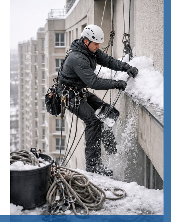 Очистка карнизов от снега в Гусе-Хрустальном от 321 р. | ВЫСОТНИК-Гсь