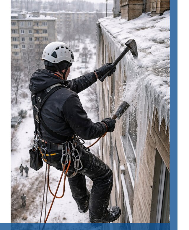 Сбивание сосулек с крыши в Гусе-Хрустальном по цене от 4814 р. | ВЫСОТНИК-Гсь