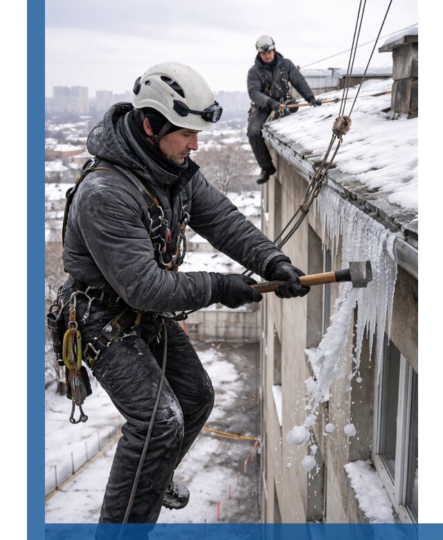 Сбивание и удаление сосулек с крыши в Гусе-Хрустальном безопасно