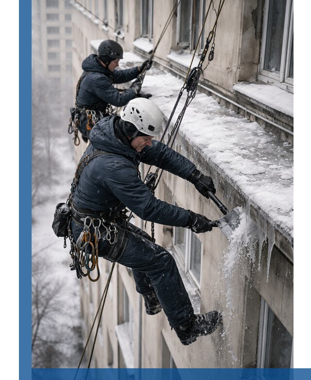 Удаление наледи и сосулек с карнизов в Гусе-Хрустальном профессионально