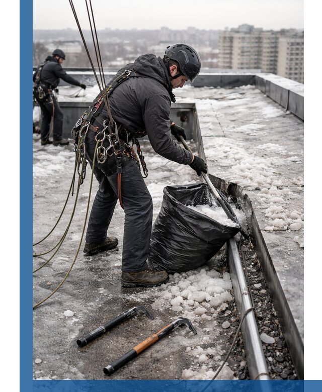 Аварийная очистка кровли в Гусе-Хрустальном от промальпинистов