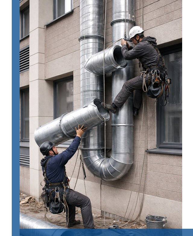 Монтаж фасадных воздуховодов в Гусе-Хрустальном с герметизацией и крепежом