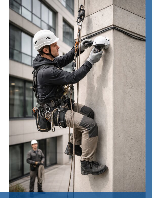 Монтаж камер видеонаблюдения на фасаде в Гусе-Хрустальном от 9093 р.-ВЫСОТНИК-Гсь