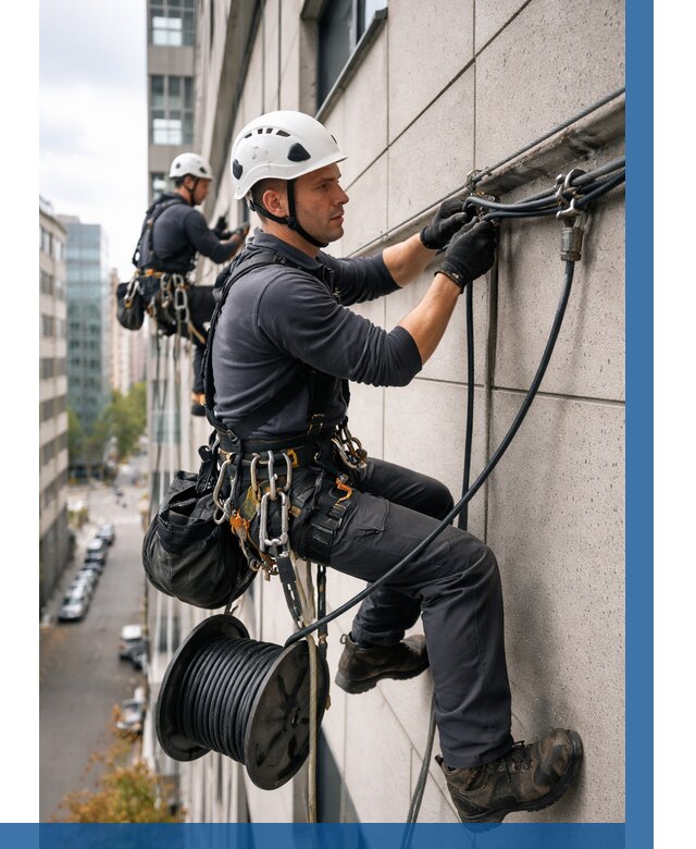 Прокладка кабеля по фасаду в Гусе-Хрустальном от 374 р. | ВЫСОТНИК-Гсь