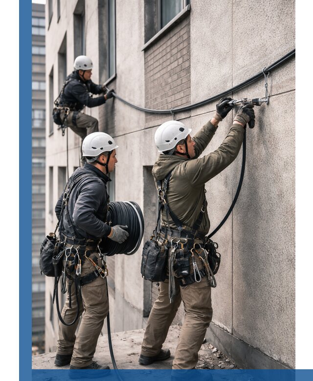 Прокладка кабеля по фасаду в Гусе-Хрустальном, профессиональный монтаж