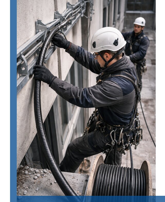 Протяжка кабеля питания на высоте в Гусе-Хрустальном с гарантией безопасности и качества