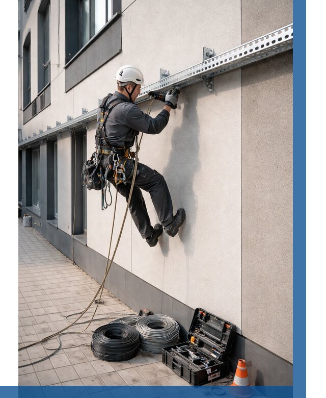 Монтаж кабельных лотков на фасаде в Гусе-Хрустальном от 1284 р. | ВЫСОТНИК-Гсь