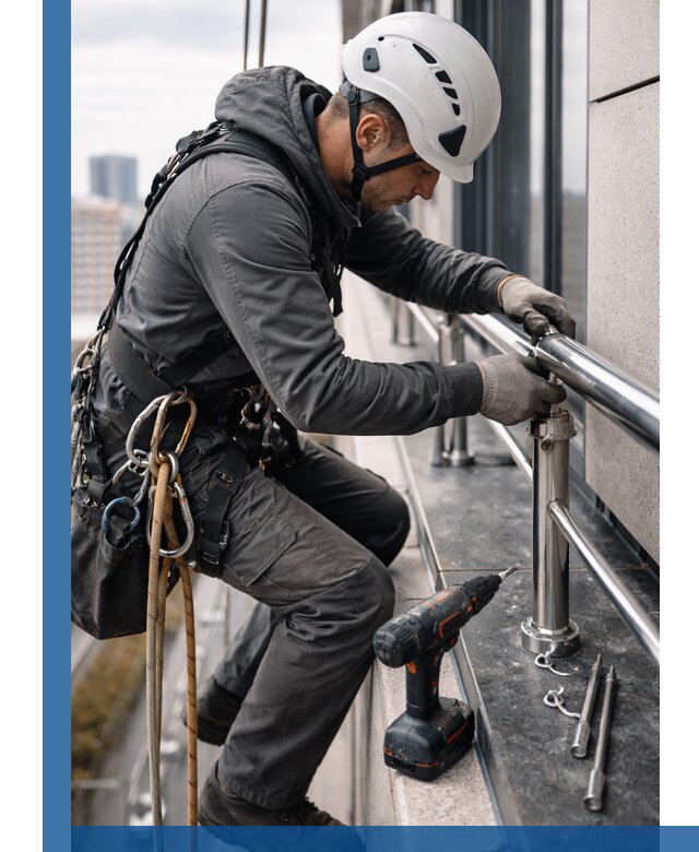 Монтаж ограждений на высоте в Гусе-Хрустальном для зданий и конструкций