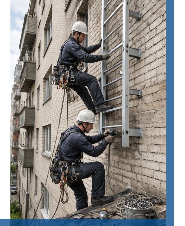 Монтаж пожарной лестницы в Гусе-Хрустальном от 26745 р заказать у ВЫСОТНИК-Гсь