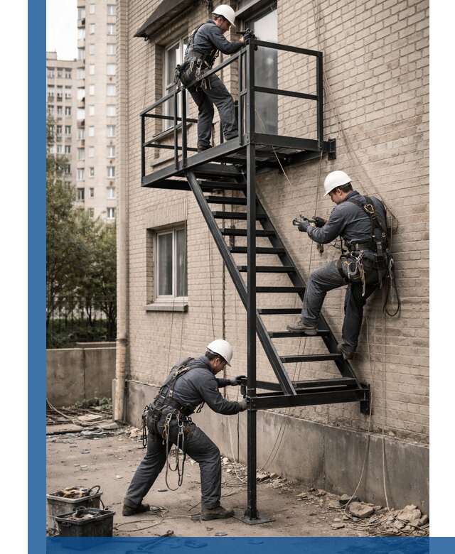 Монтаж пожарной лестницы в Гусе-Хрустальном, установка и крепление