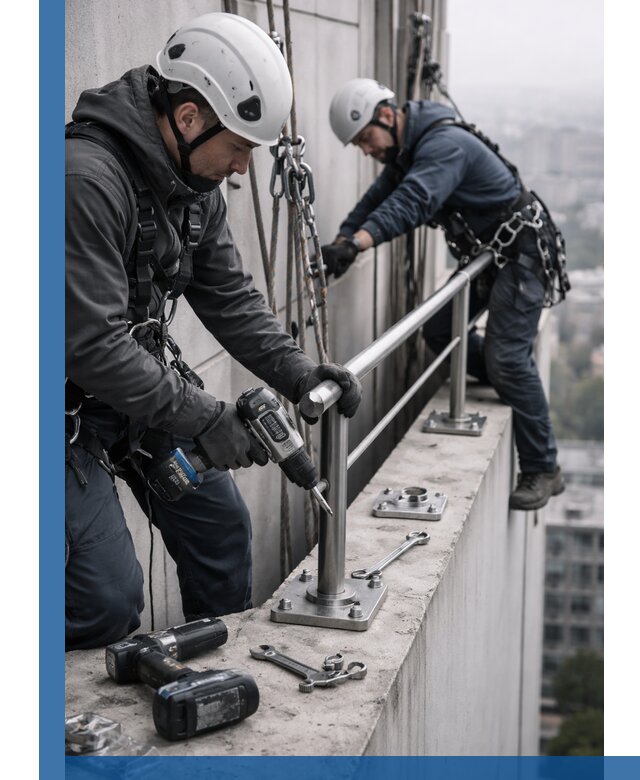 Монтаж перил на высоте в Гусе-Хрустальном для жилых и промобъектов