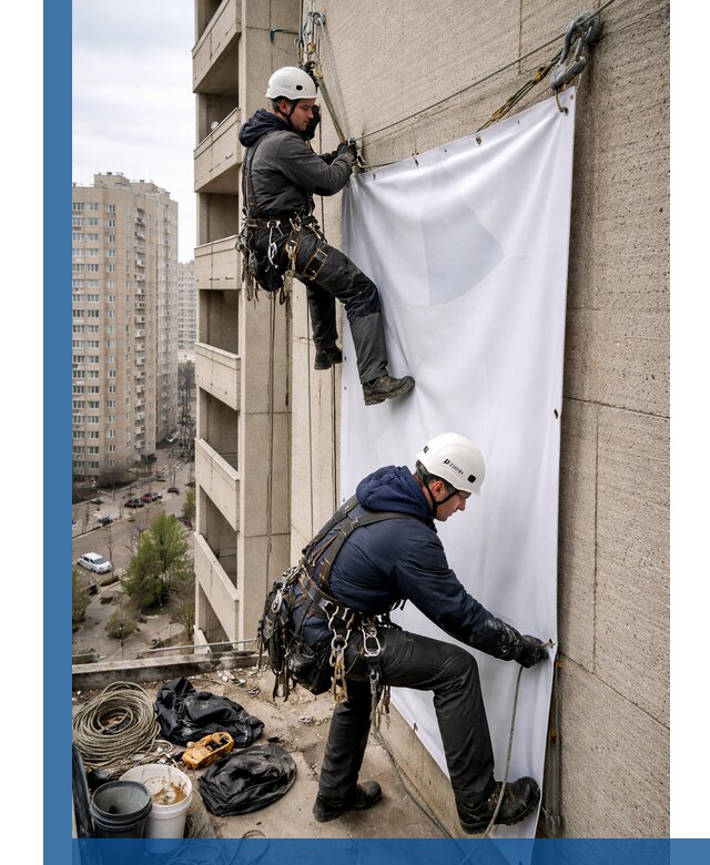 Профессиональный монтаж баннеров на фасаде в Гусе-Хрустальном