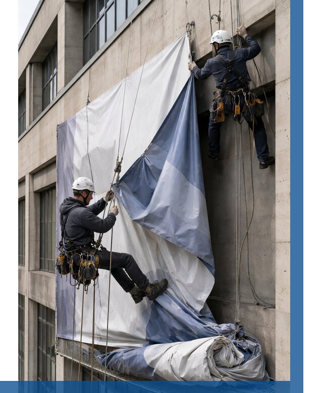 Демонтаж баннеров с фасада в Гусе-Хрустальном от 4814 р. | ВЫСОТНИК-Гсь