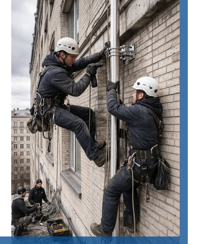 Монтаж флагштока на здании в Гусе-Хрустальном от 6954 р. | ВЫСОТНИК-Гсь