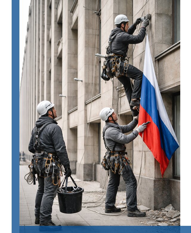 Профессиональная установка флагов на фасаде в Гусе-Хрустальном