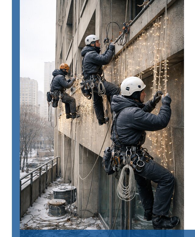 Монтаж новогодней иллюминации и украшение фасадов в Гусе-Хрустальном