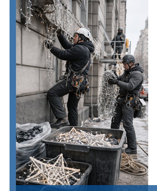 Демонтаж новогоднего оформления и гирлянд в Гусе-Хрустальном