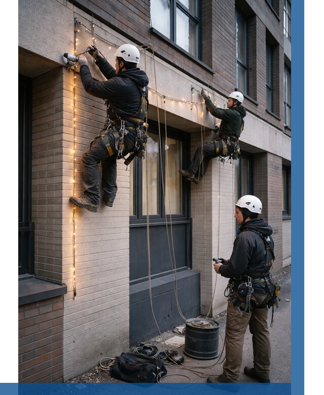 Монтаж гирлянд на фасаде в Гусе-Хрустальном от 3744 р. | ВЫСОТНИК-Гсь