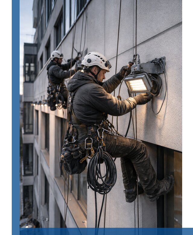 Монтаж фасадного освещения в Гусе-Хрустальном установка и подключение
