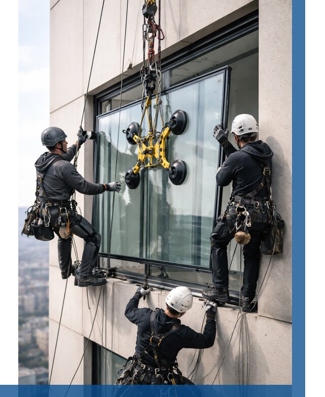 Монтаж стеклопакетов на высоте в Гусе-Хрустальном от 3423 р. | ВЫСОТНИК-Гсь