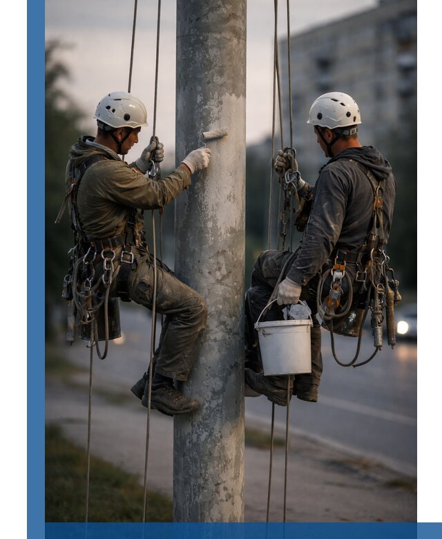 Покраска опор освещения и антикоррозийная защита в Гусе-Хрустальном