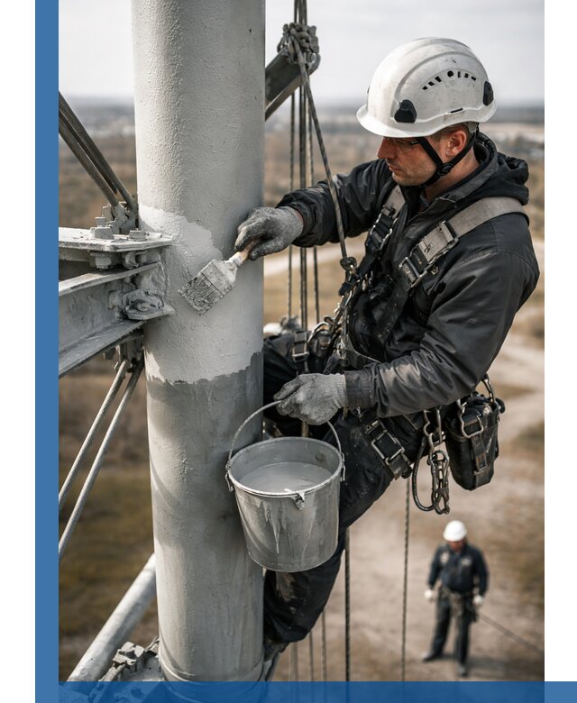 Покраска мачт связи в Гусе-Хрустальном промышленными альпинистами