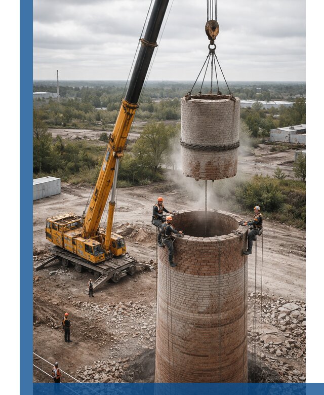 Демонтаж дымовой трубы в Гусе-Хрустальном с гарантиями безопасности