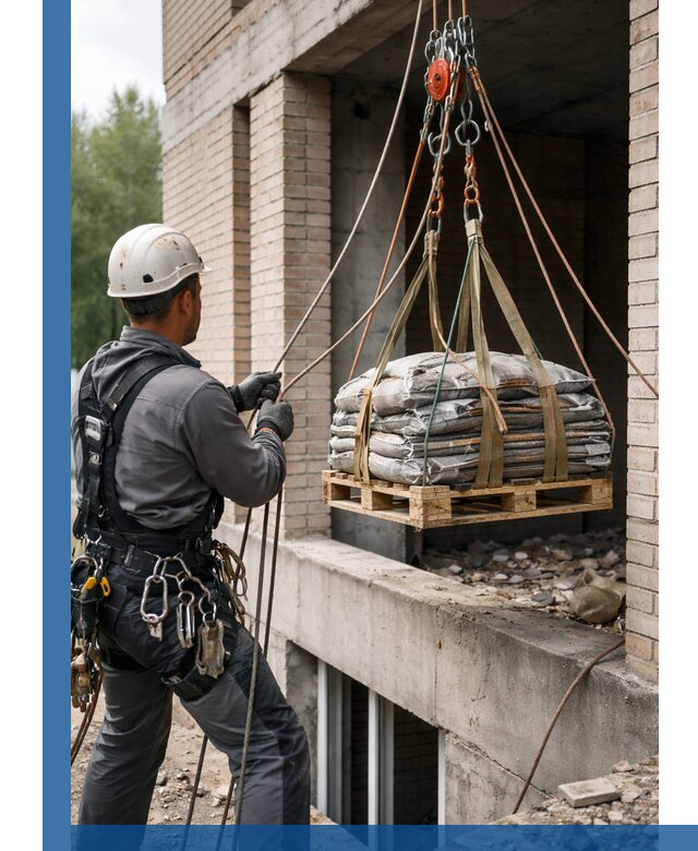 Подъем материалов на этаж веревками в Гусе-Хрустальном оперативно