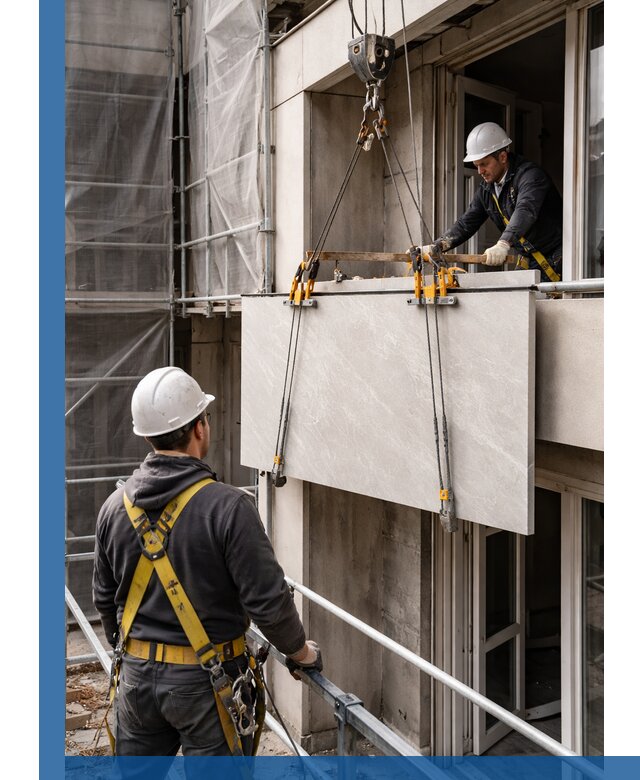 Подъем керамогранита на этаж в Гусе-Хрустальном грузчиками и техникой