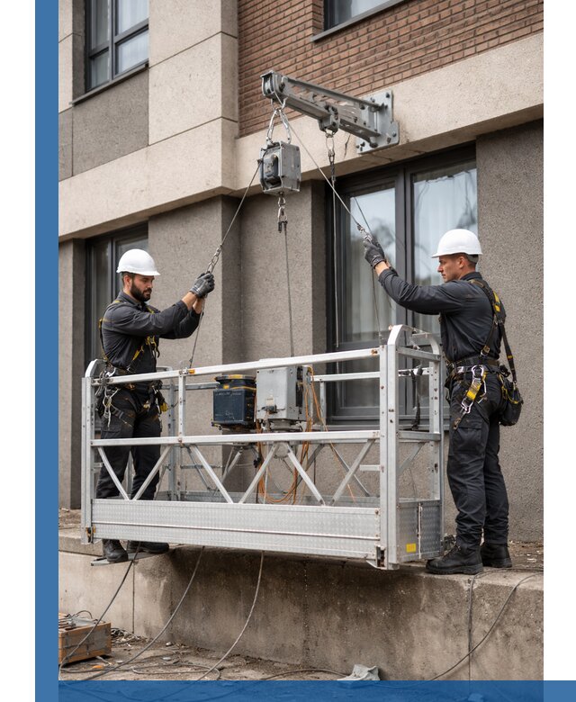 Монтаж и подъем фасадной люльки в Гусе-Хрустальном с гарантией безопасности