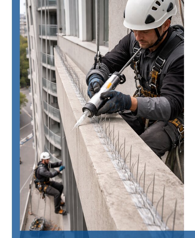 Установка шипов от птиц на фасадах и кровлях в Гусе-Хрустальном